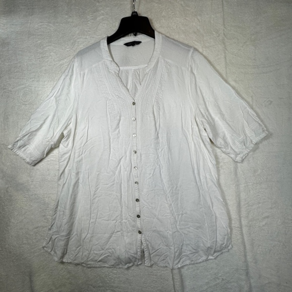 Addion Elle Blouse Womens Size 24 White Linen Rayon Boho Lagenlook Coastal